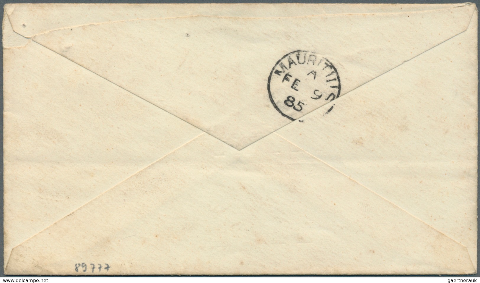 12438 Seychellen: 1885 Envelope 8 C. Grey Mauritius Used On The Seychelles With Cancel "SEYCHELLES JA 30 8 - Seychelles (...-1976)