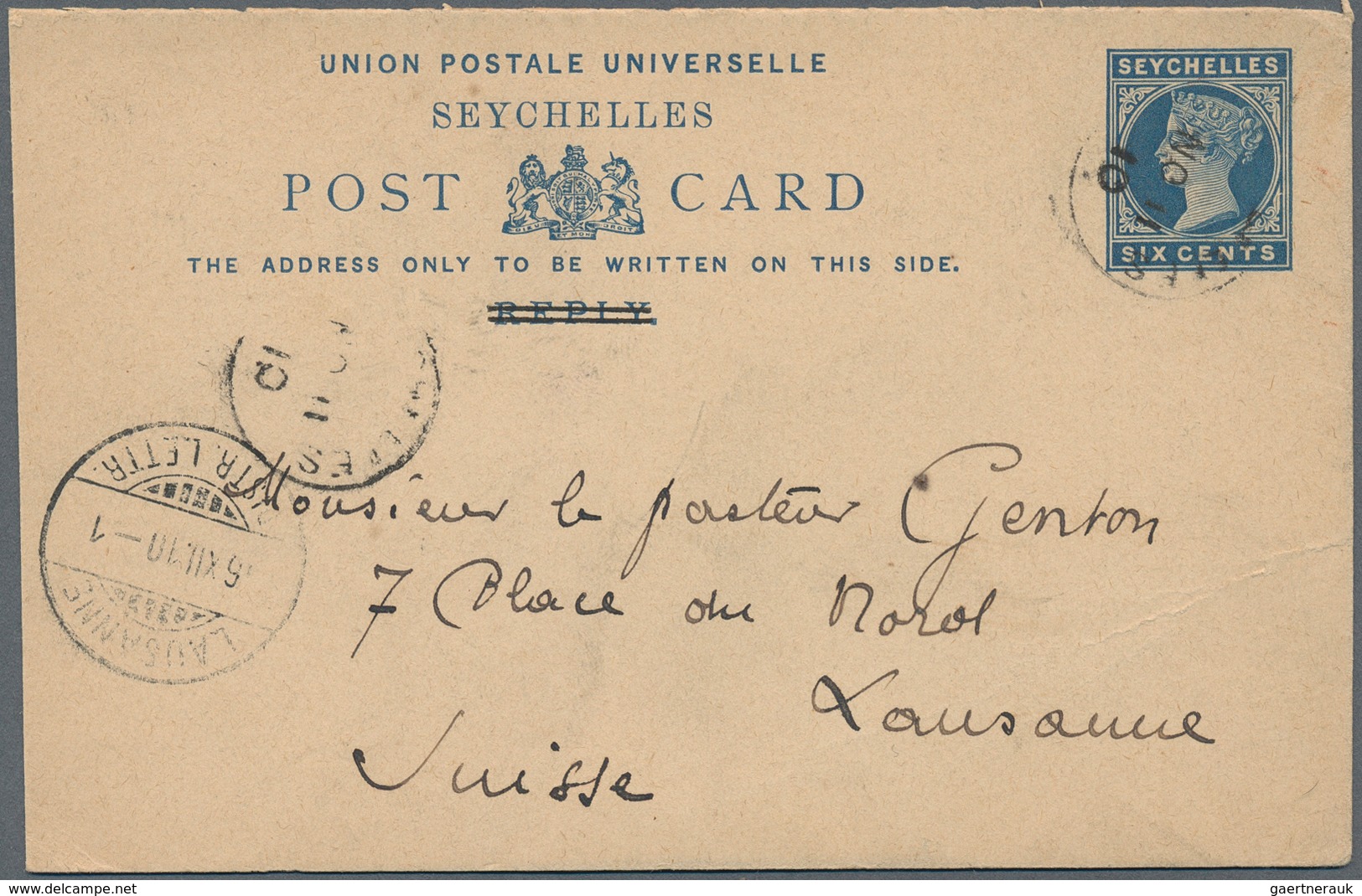 12439 Seychellen: 1893/1902, Group Of 4 Different Stationeries: 6 C Blue QV Psc From SEYCHELLES, NO 11 10, - Seychelles (...-1976)