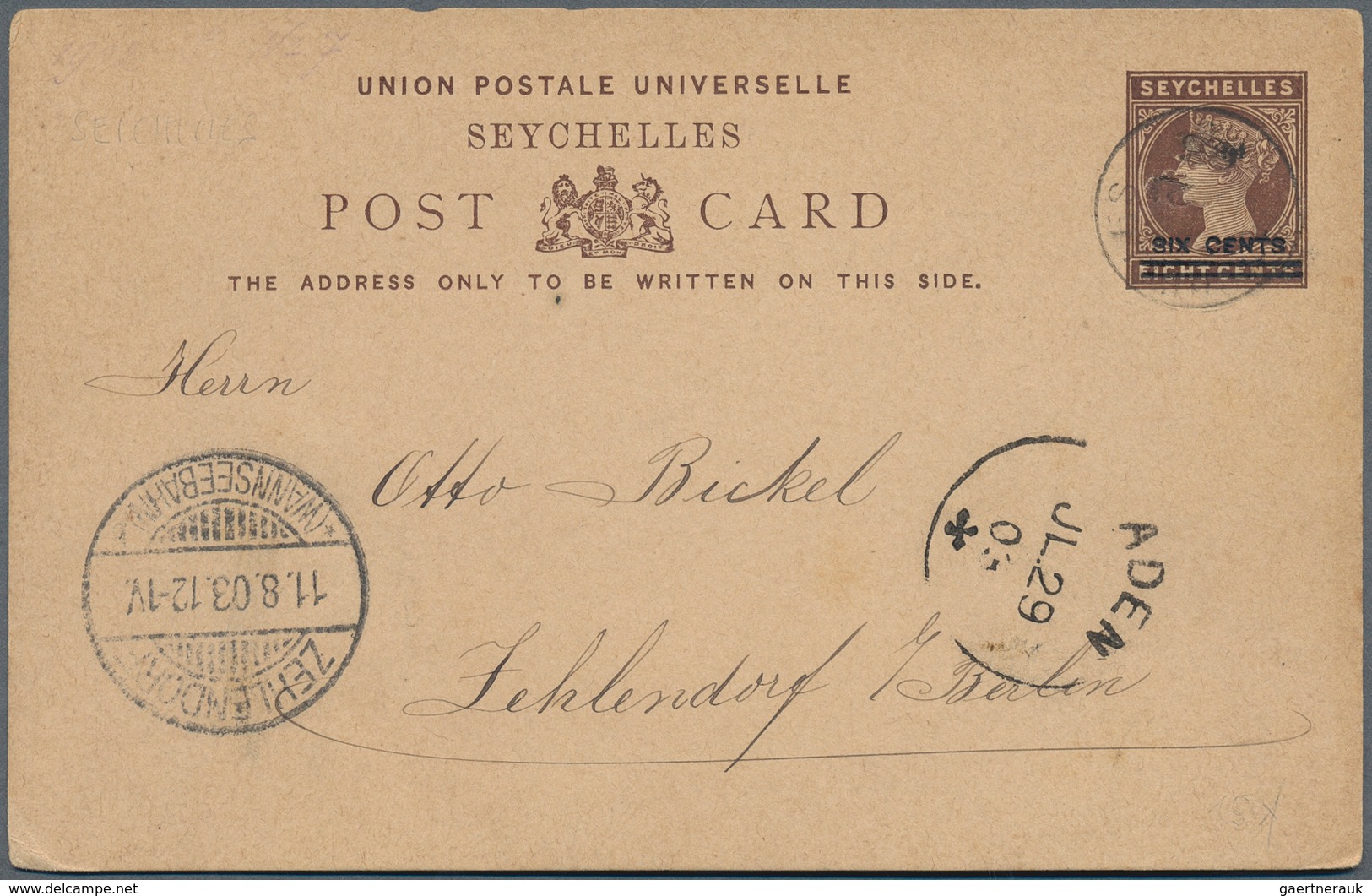 12439 Seychellen: 1893/1902, Group Of 4 Different Stationeries: 6 C Blue QV Psc From SEYCHELLES, NO 11 10, - Seychelles (...-1976)