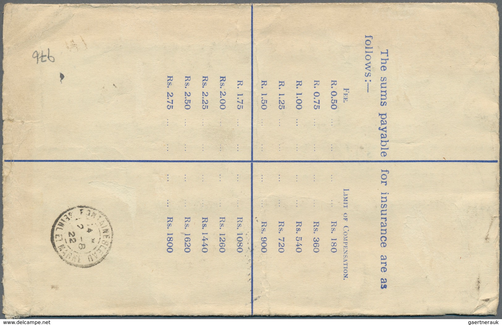 12444 Seychellen: 1922, 12 C Ultramarine KGV Registered Pse (formate H), Uprated With 2 X 5 C Deep Brown A - Seychelles (...-1976)