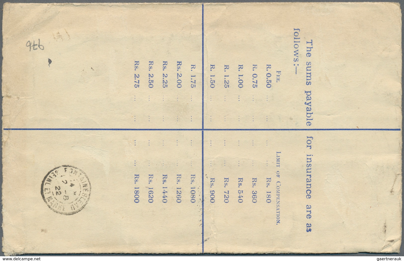 12444 Seychellen: 1922, 12 C Ultramarine KGV Registered Pse (formate H), Uprated With 2 X 5 C Deep Brown A - Seychellen (...-1976)