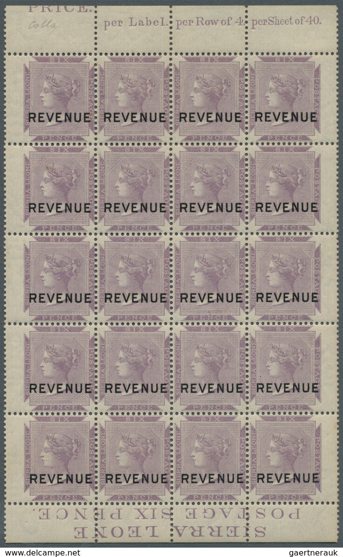 12447 Sierra Leone: 1896 (ca.), QV 6d. Dull Violet With Wmk. Crown CC And Black Opt. REVENUE In A Block Of - Sierra Leone (1961-...)