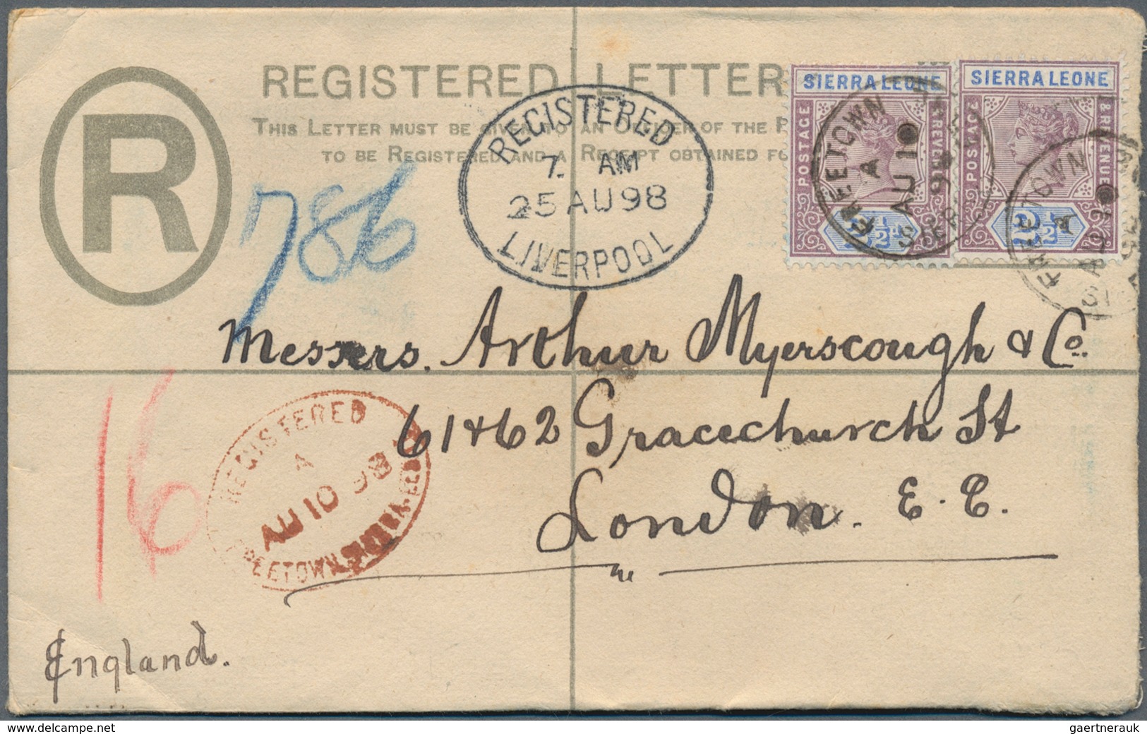 12448 Sierra Leone: 1898/1923, Group Of 3 Stationeries: 2 D Blue QV Registered Pse Uprated With 2 X 2 1/2 - Sierra Leone (1961-...)