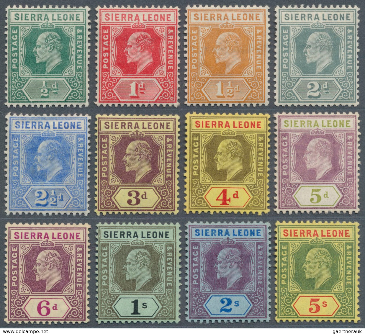 12449 Sierra Leone: 1907/1910, KEVII Definitives With Mult Crown CA Wmk. In New Colours Part Set ½d. Green - Sierra Leone (1961-...)