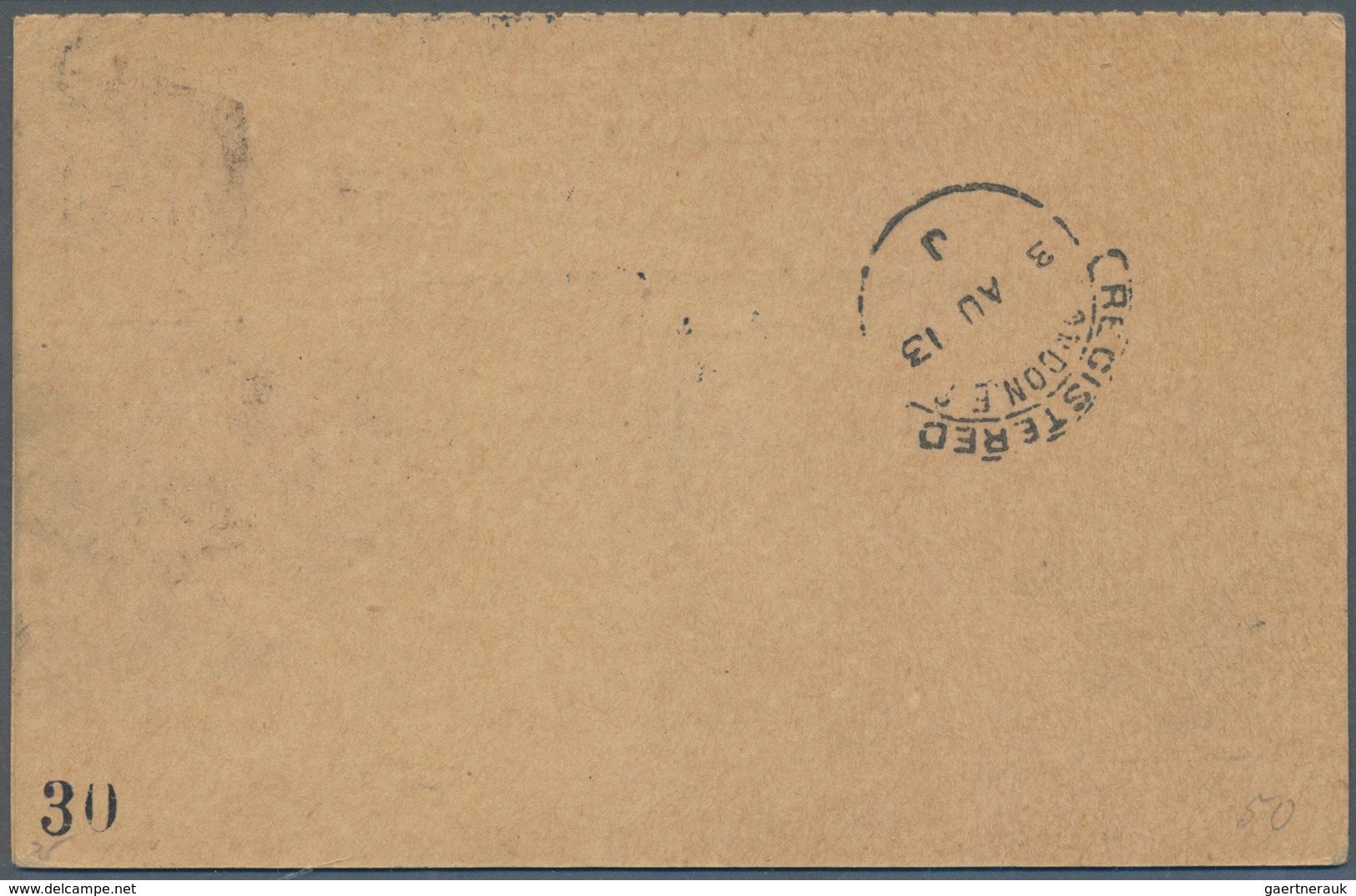 12450 Sierra Leone: 1913, 1d. + 1d. Red 'King George V' With Reply, Registered "FREETOWN 3 AU 13", Uprated - Sierra Leone (1961-...)