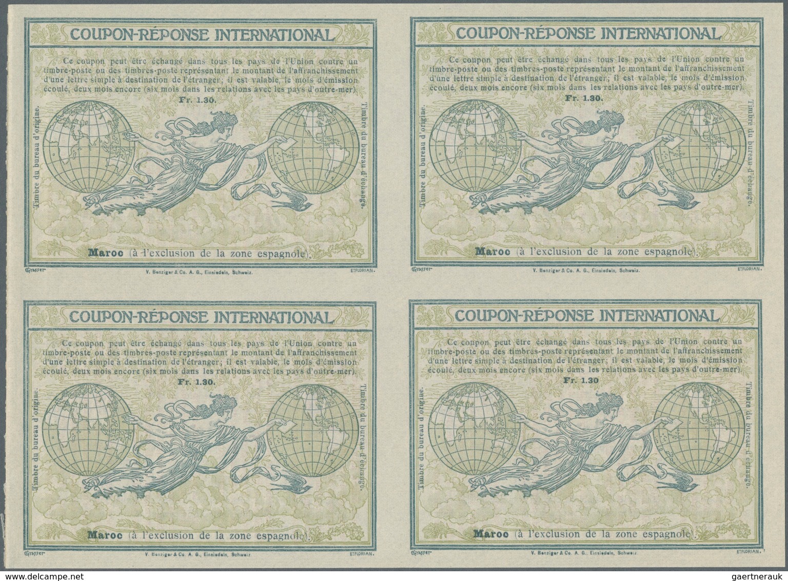 12451 Spanisch-Marokko: Design "Madrid" 1920 International Reply Coupon As Block Of Four Fr. 1,30 Maroc (á - Maroc Espagnol