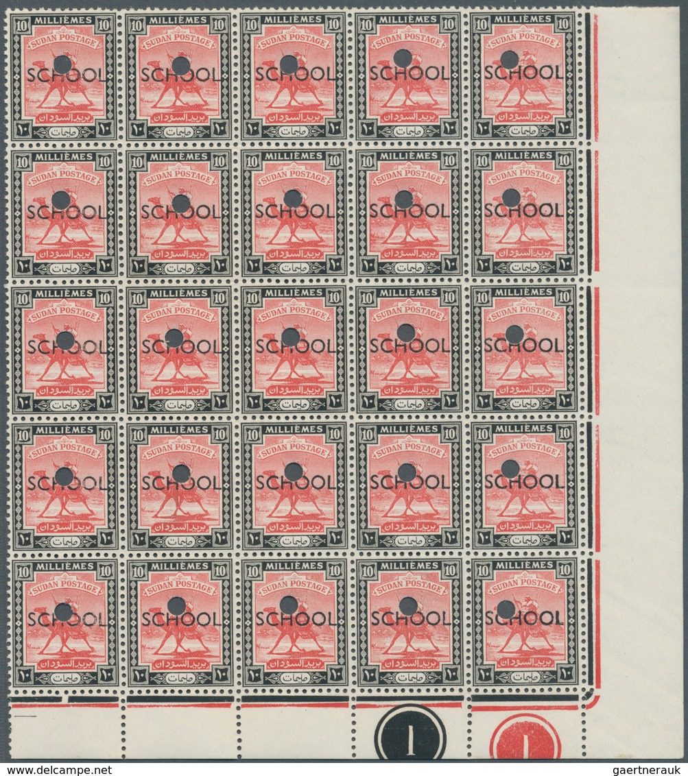 12457 Sudan: 1948, Arab Postman (Camel Rider) 10m. Rose-red/black With Punch-hole And Optd. 'SCHOOL' In Bl - Soudan (1954-...)