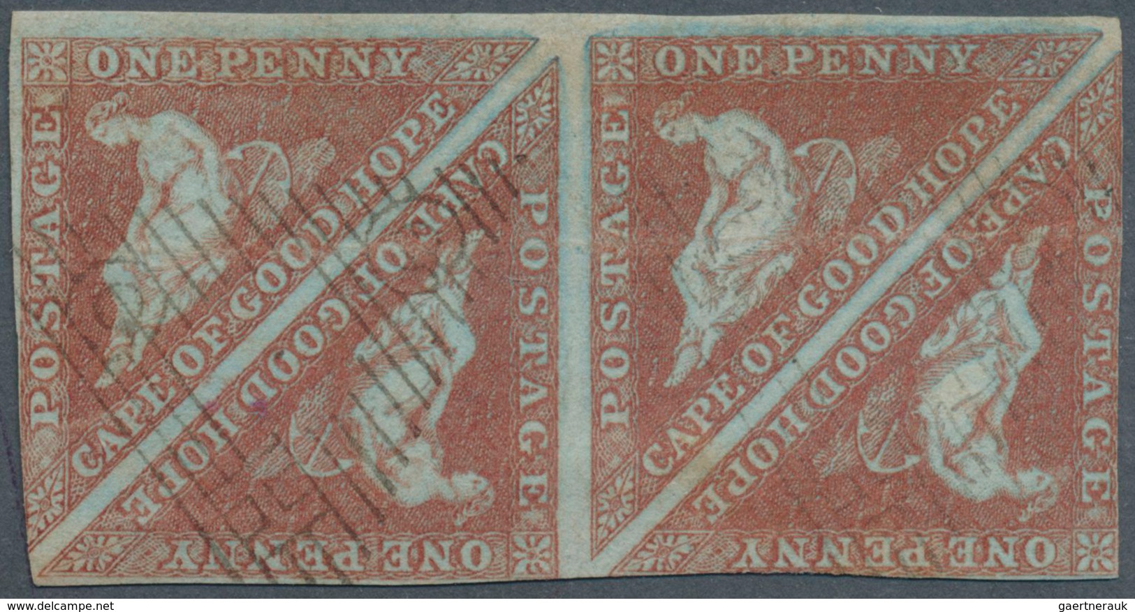 12469 Kap Der Guten Hoffnung: 1853 1d. Pale Brick-red On Blued Paper, Horizontal Block Of Four, Used And C - Cap De Bonne Espérance (1853-1904)