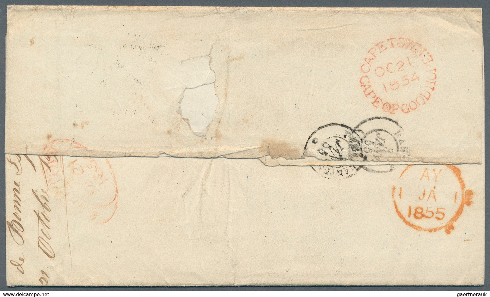 12470 Kap Der Guten Hoffnung: 1854. Stampless 'Returned Letter' Envelope Written From The 'General Post Of - Cap De Bonne Espérance (1853-1904)