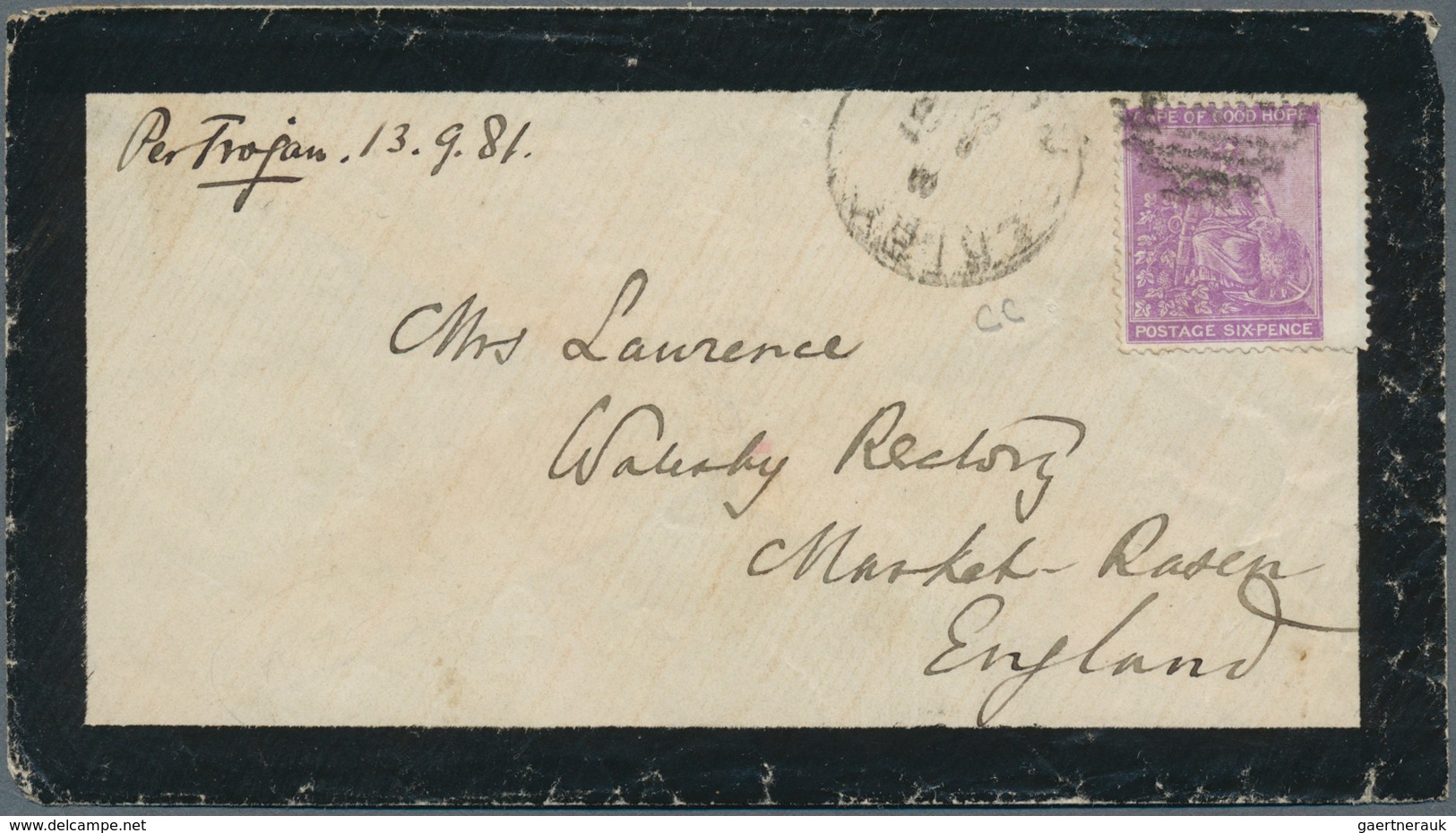 12475 Kap Der Guten Hoffnung: 1881, 6 D Right Margin Piece On Mourning Cover From PORT ELISABETH Via Cape - Cap De Bonne Espérance (1853-1904)