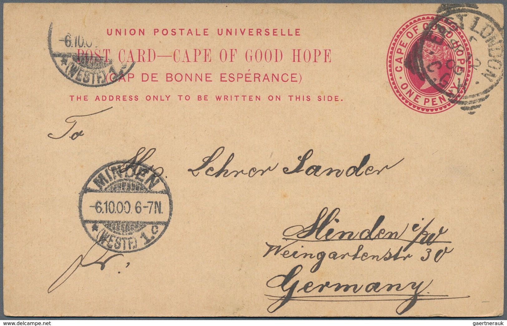 12479 Kap Der Guten Hoffnung - Ganzsachen: 1900, 1d QV Stationery Picture Scard Run From EAST LONDON To Mi - Kap Der Guten Hoffnung (1853-1904)
