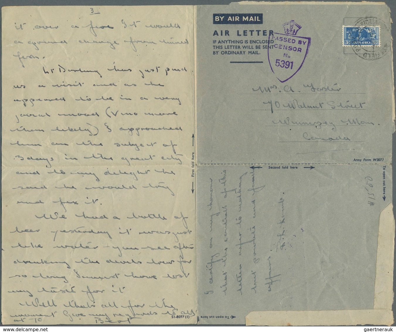 12489 Südafrika: 1941-44 Aerogrammes: Four Used Air Letters From South Africa To America, With 1941 Letter - Sonstige & Ohne Zuordnung