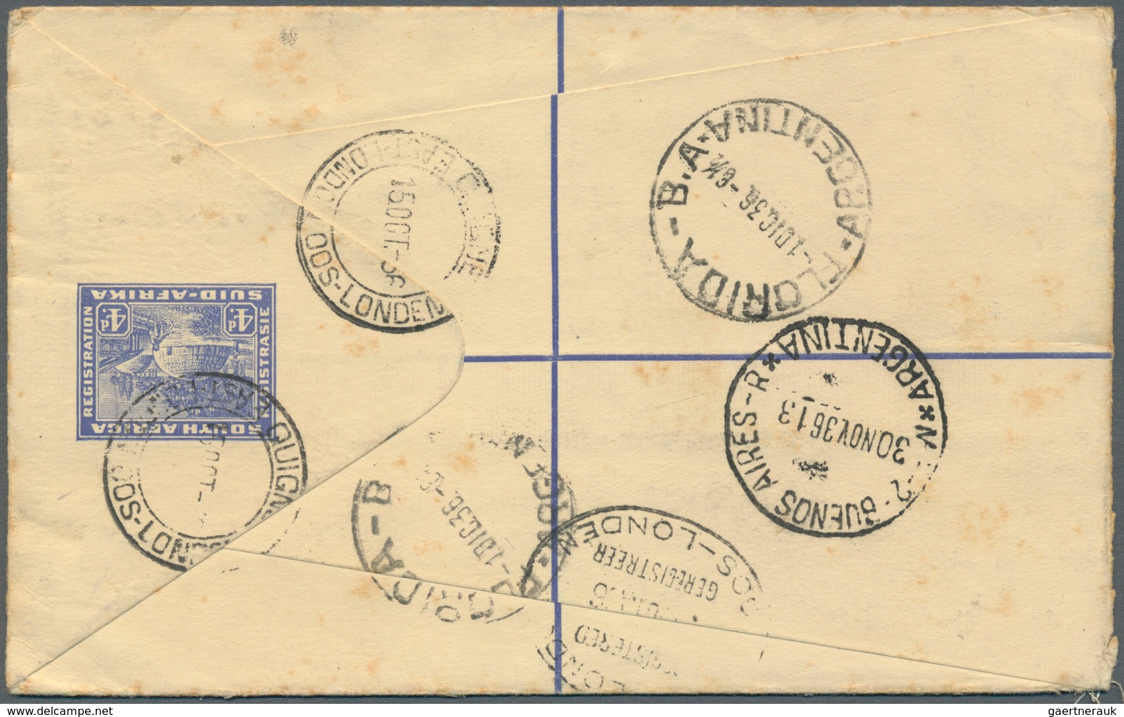 12493 Südafrika - Ganzsachen: 1919/1936, Group Of 3 Stationeries: 4 D Blue KGV Registered Pse, Uprated Wit - Sonstige & Ohne Zuordnung
