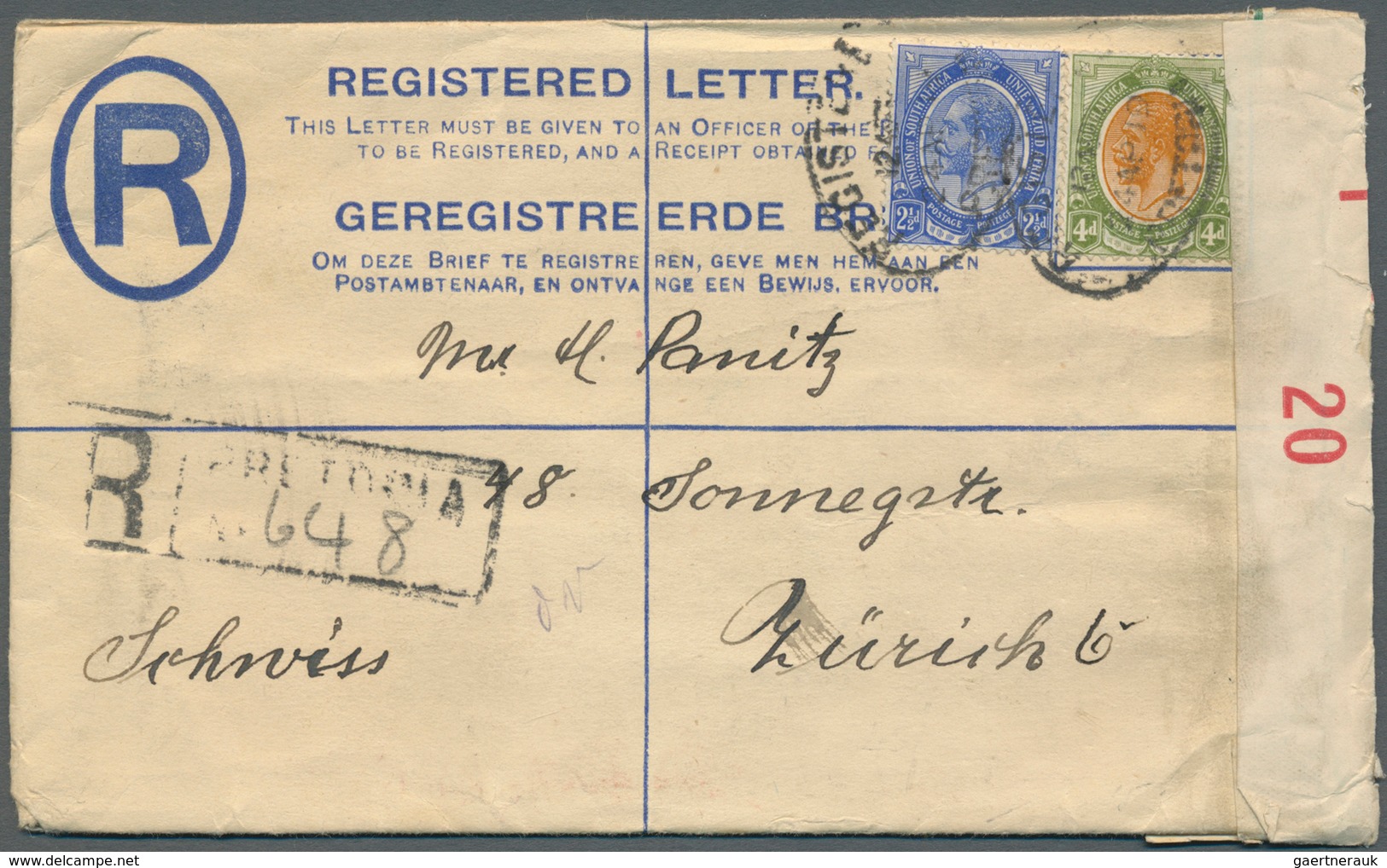 12493 Südafrika - Ganzsachen: 1919/1936, Group Of 3 Stationeries: 4 D Blue KGV Registered Pse, Uprated Wit - Autres & Non Classés