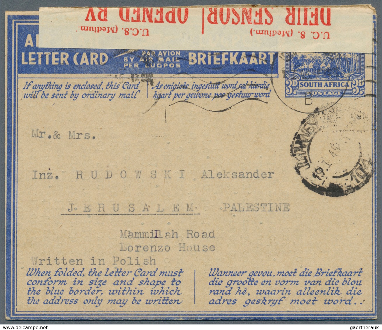 12495 Südafrika - Ganzsachen: 1942/1945, Five AIR MAIL Lettercards 3d Blue All Commercially Used Incl. One - Sonstige & Ohne Zuordnung