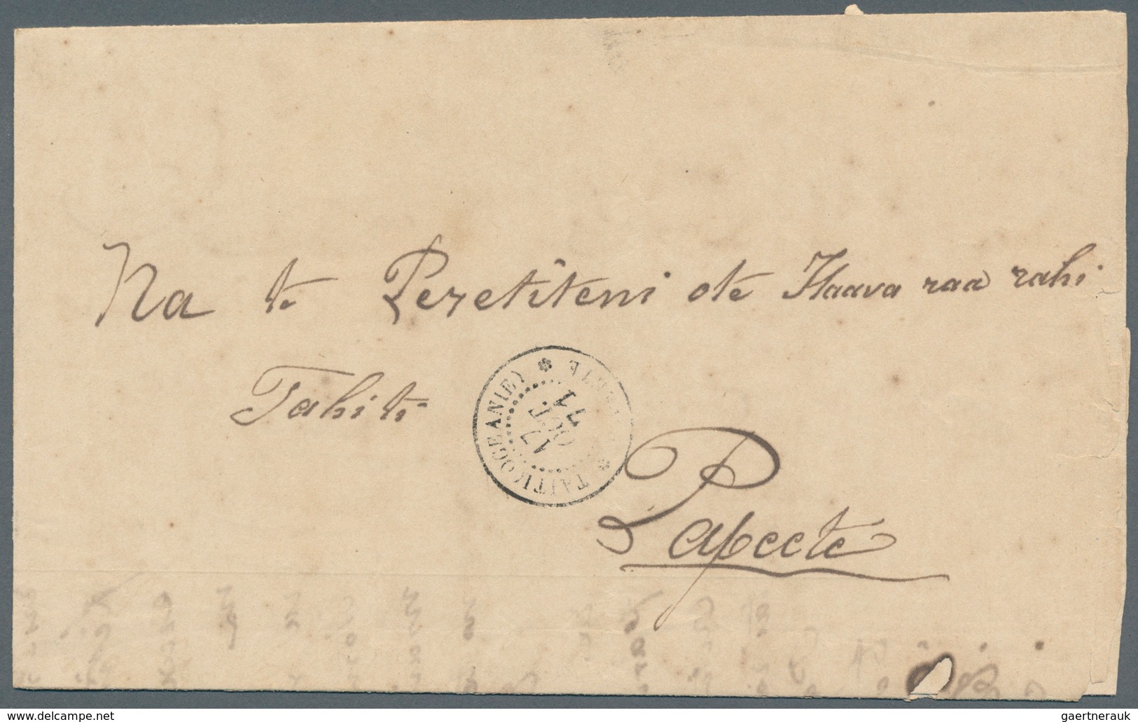 12508 Tahiti: 1871. Stampless Wrapper Written From Vairao, Tahiti Iti Dated '16th October 1871' Headed '(G - Tahiti