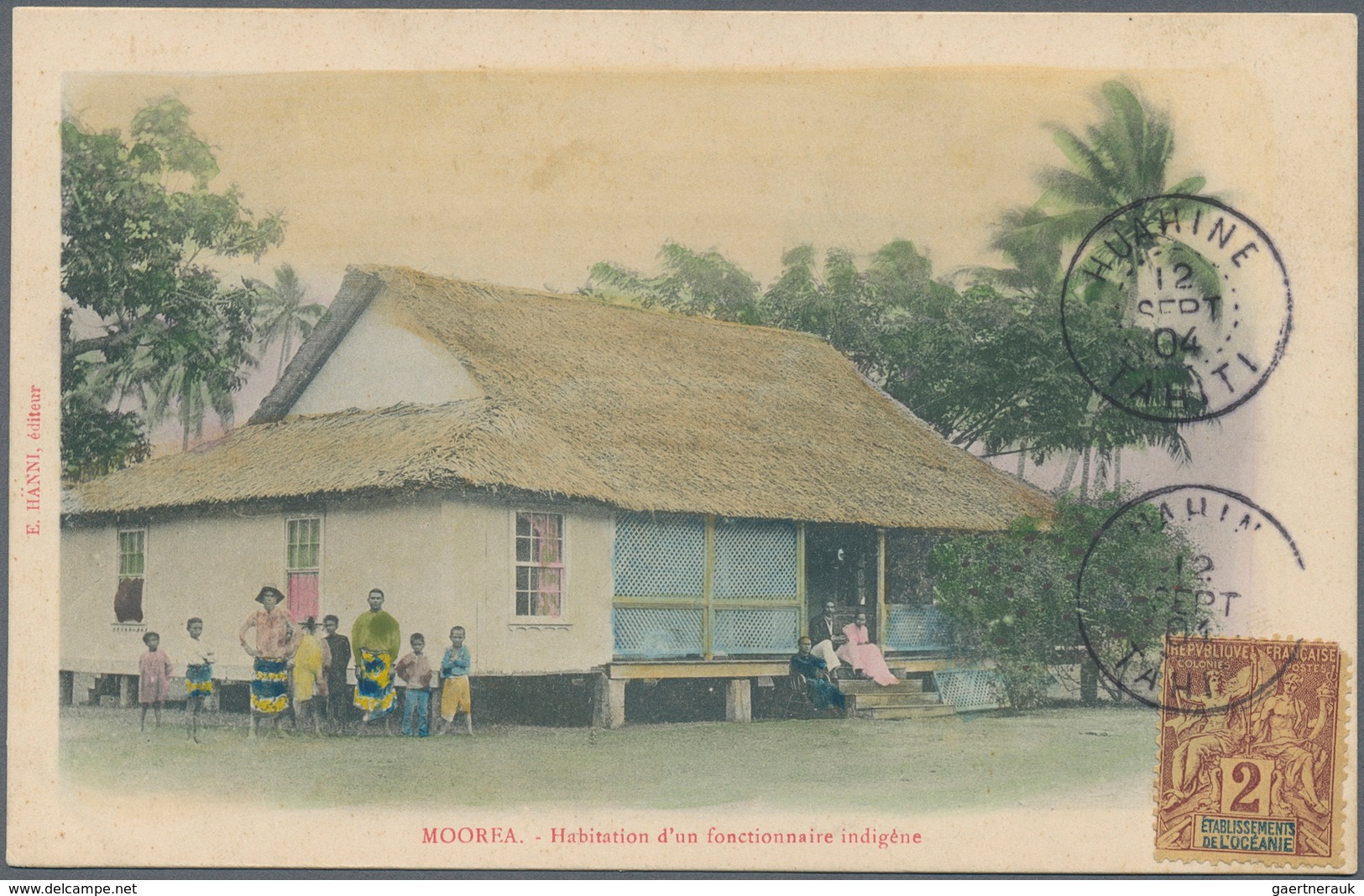 12511 Tahiti: 1904. Picture Post Card Of 'Native Dwelling, Moorea' Addressed To France Bearing Oceanie Yve - Tahiti