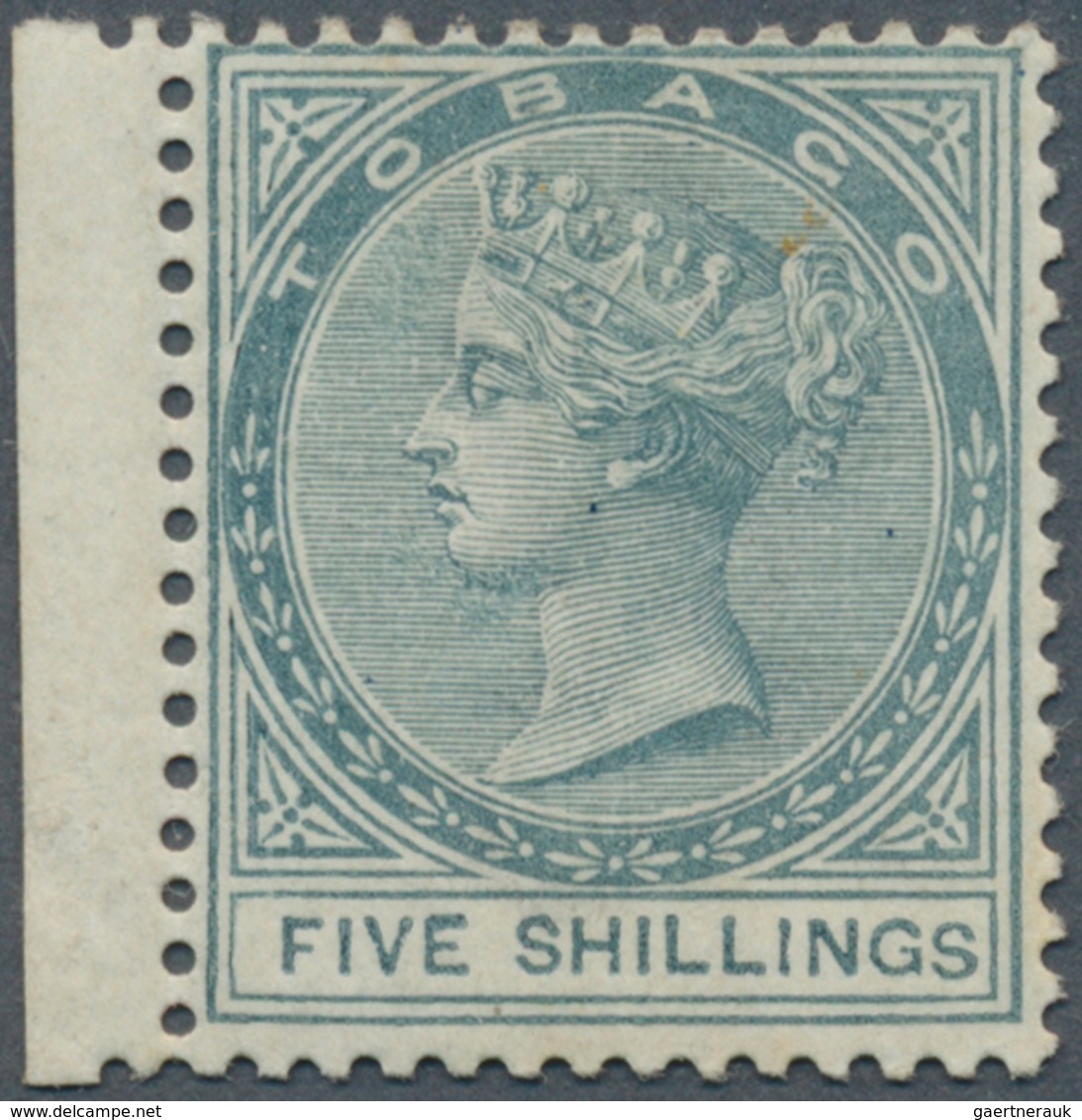 12522 Tobago: 1879, QV 5 Sh. But Wmk. CA For Fiscal Purposes, A Left Margin Copy, Unused Mounted Mint. - Trinité & Tobago (1962-...)
