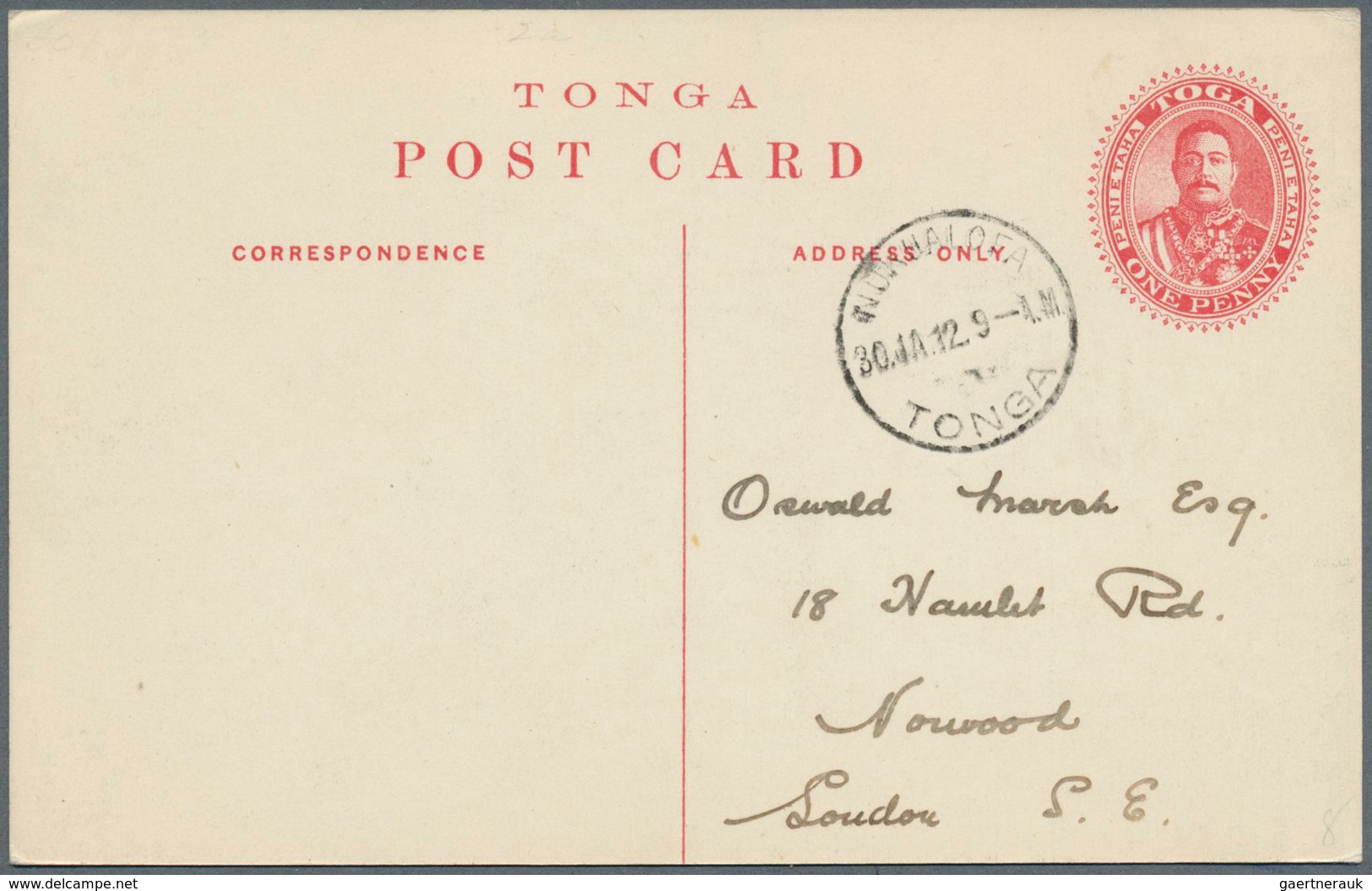 12532 Tonga: 1907/1911, Trio Of Postal Stationery Cards: 1 D Red/black Psc With Colored Picture From Nukua - Tonga (...-1970)