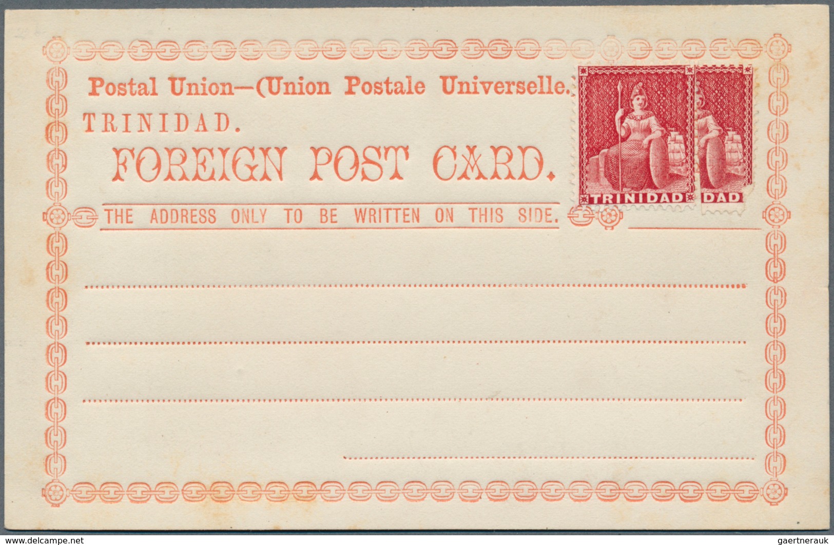 12538 Trinidad Und Tobago: 1879/1882, Three Official Pre-paid Postcard Forms: 1. HALFPENNY Mauve And (1d) - Trinité & Tobago (1962-...)