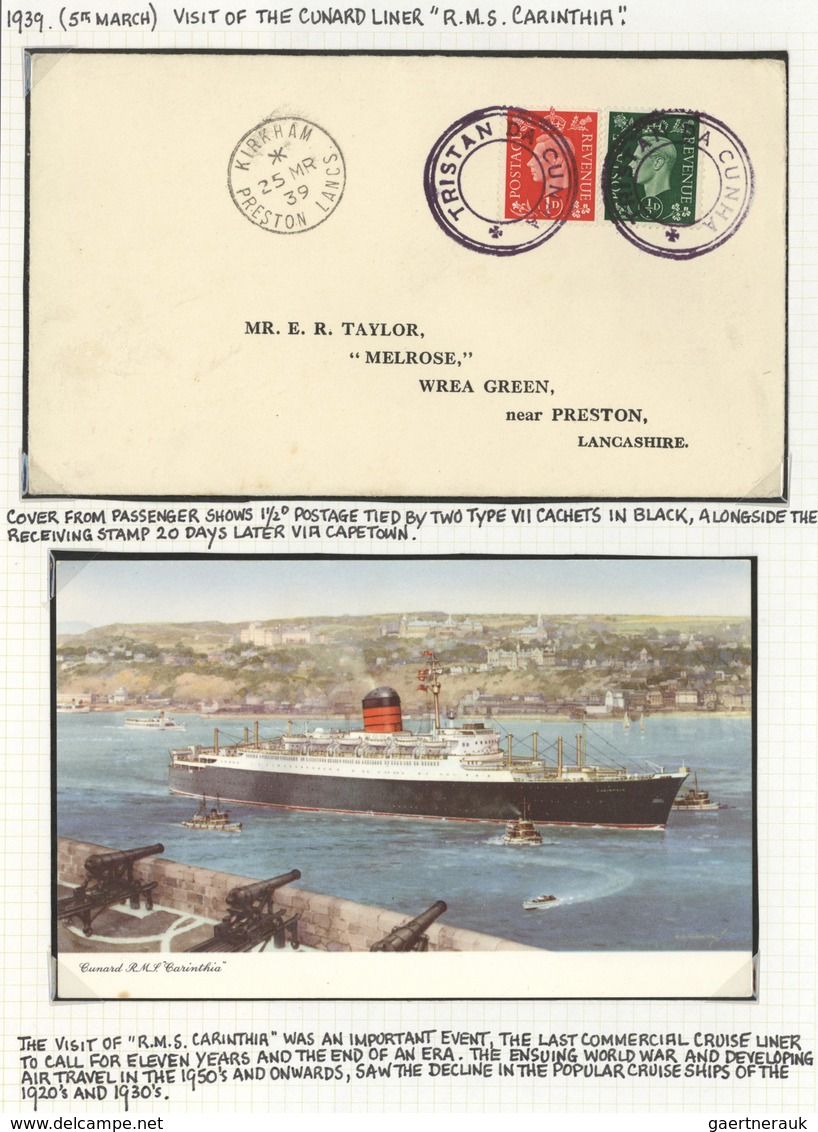 12546A Tristan Da Cunha: 1939, Visit Of The CUNARD Liner "R.M.S. CARINTHIA" On 5 MR 1939: Cover From Passen - Tristan Da Cunha