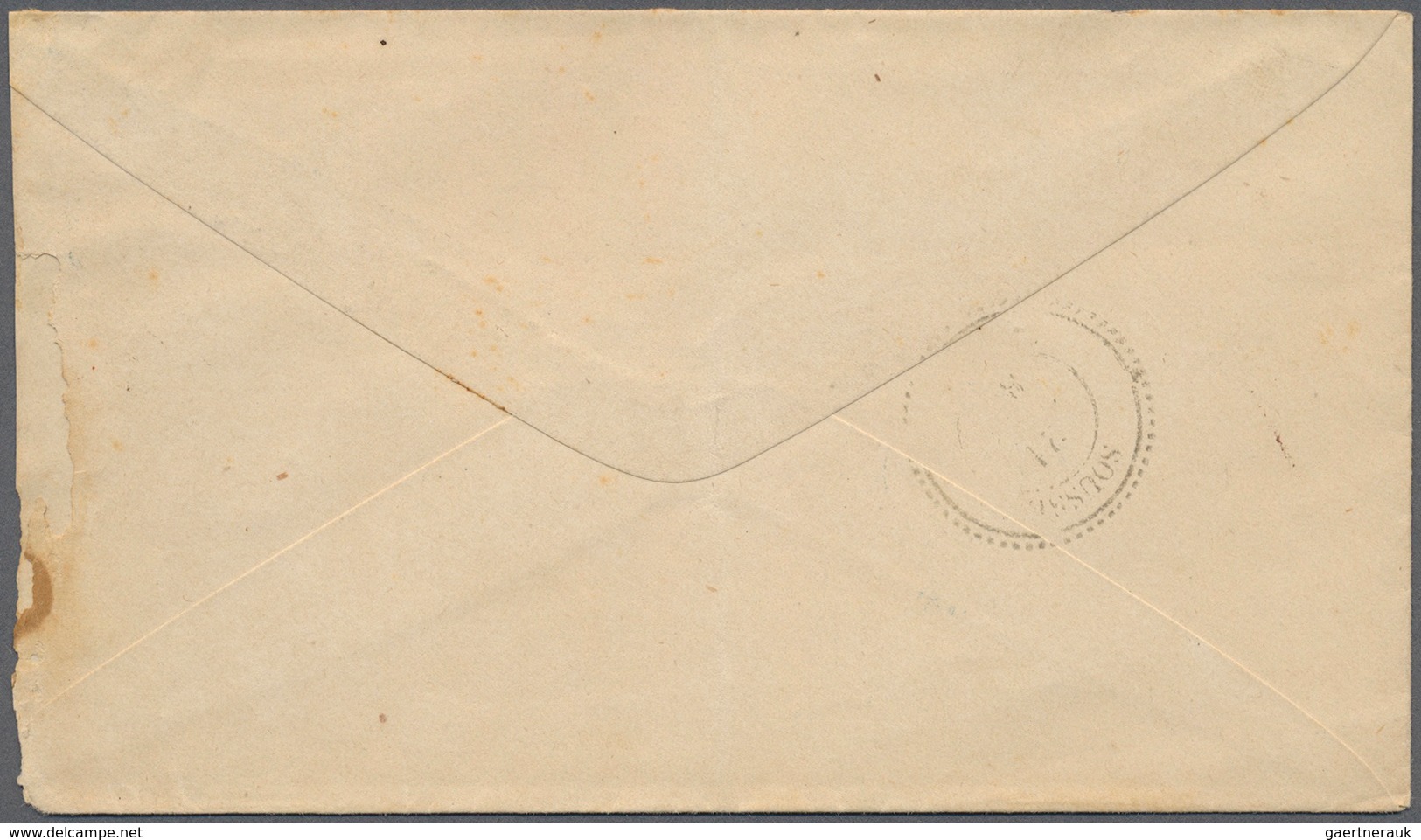 12549 Tunesien: 1881. Envelope (small Faults/fold) Addressed To Susa Bearing France 'Type Sage' Yvert 90, - Tunesien (1956-...)