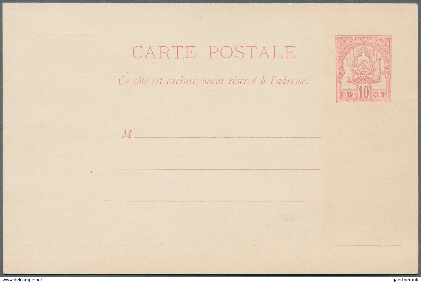 12559 Tunesien: 1895, Stationery Card 10 C. Red, Printed Completely On Both Sides. Very Fine Unsued. ÷ 189 - Tunisie (1956-...)