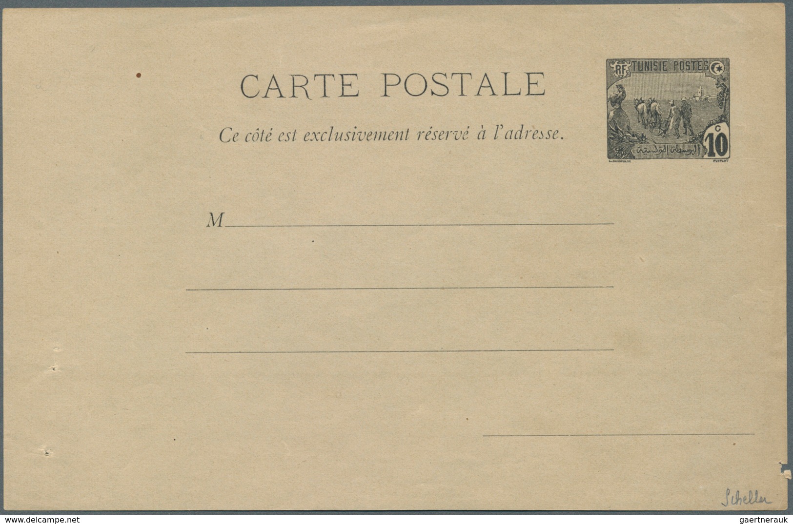 12560 Tunesien: 1906. Essay On Paper For Postcard With Postage Die "Plowmen" 10c Black, No Address Lines, - Tunisie (1956-...)