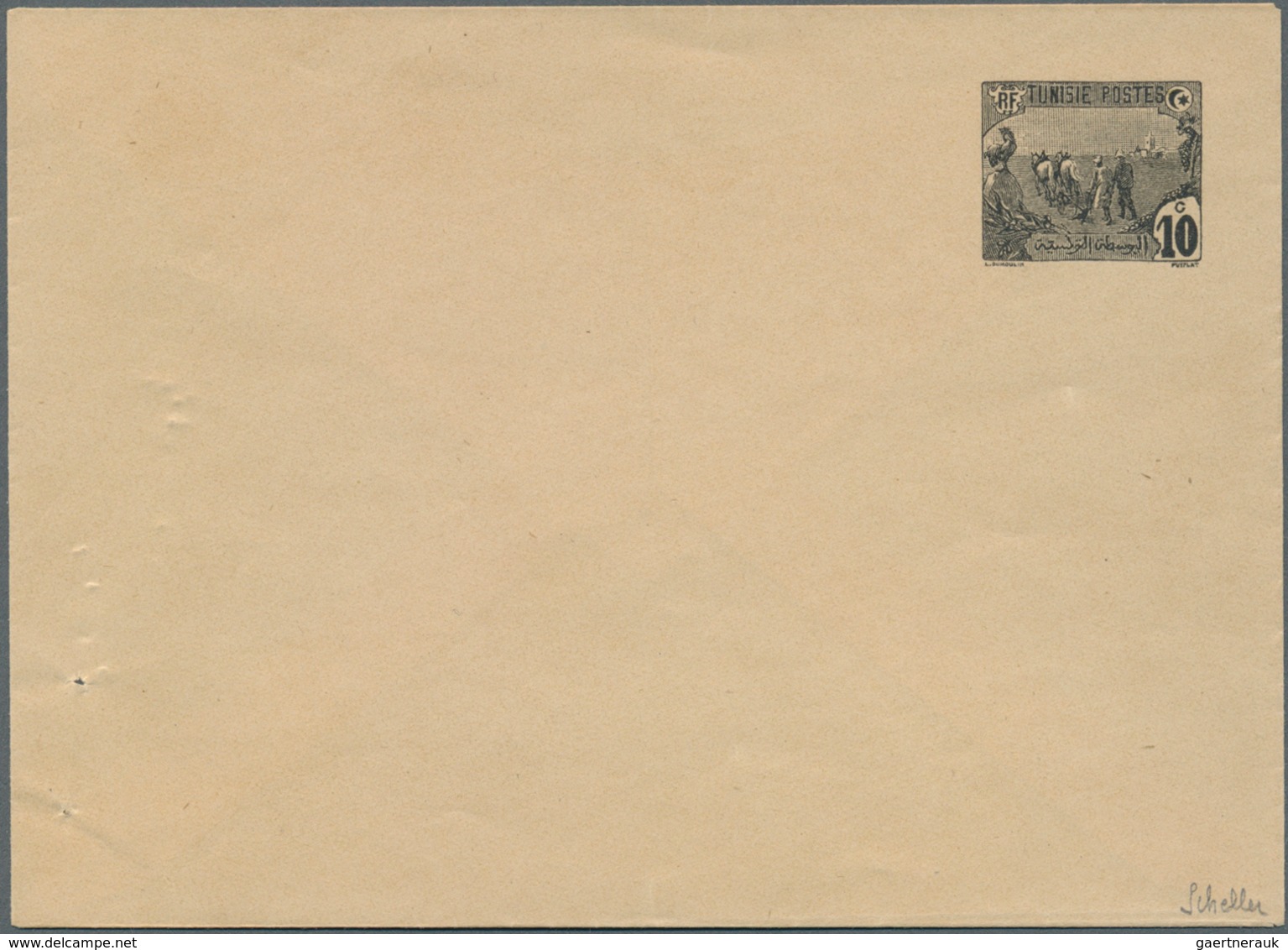 12561 Tunesien: 1906. Essay For Envelope With Postage Die "Plowmen" 10c Black, Two Pin Holes On The Left, - Tunisie (1956-...)