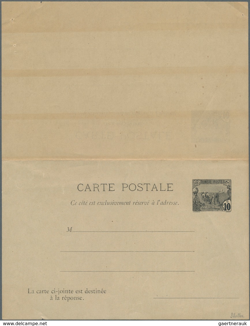 12563 Tunesien: 1906. Essay On Paper For Reply Card With Postage Die "Plowmen" Black, Face Value "10c+10c" - Tunesien (1956-...)