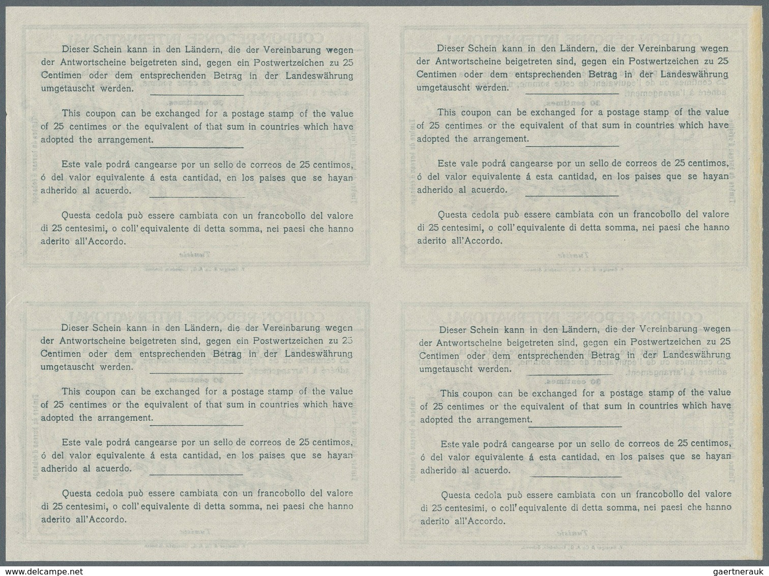 12564 Tunesien: Design "Rome" 1906 International Reply Coupon As Block Of Four 30 C. Tunesie. This Block O - Tunisie (1956-...)