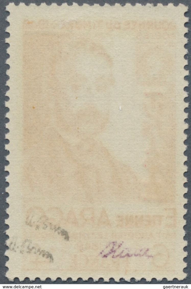 12588 Tunesien: 1948. Arago 6f+4f With Variety: DOUBLE "TUNISIE" OVERPRINT. Unused. Signed. Very Rare! - Tunesien (1956-...)