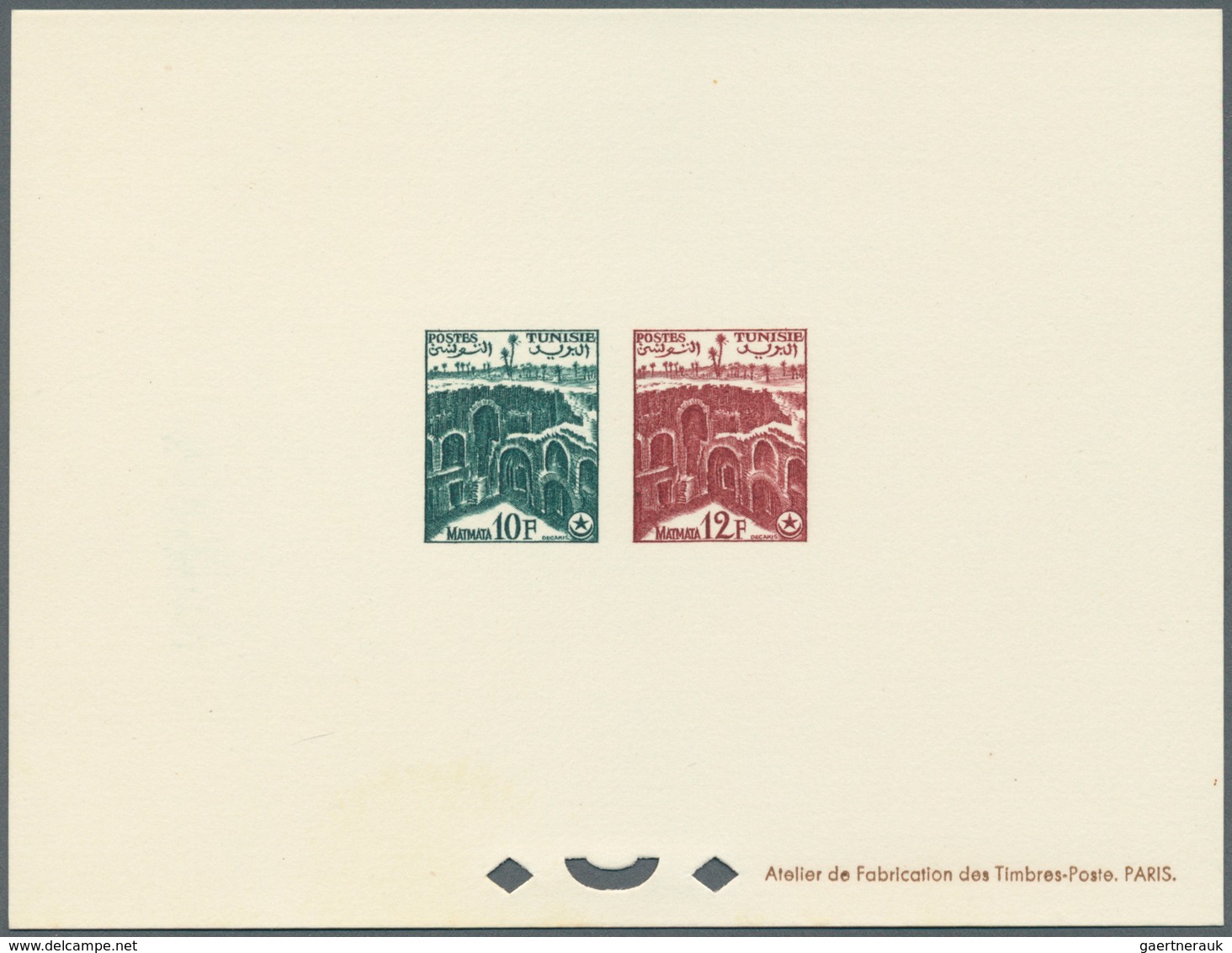 12589 Tunesien: 1956, Definitves "Tourism" (Views o Tunisia), 50c. to 75fr., set of 17 epreuve de luxe and