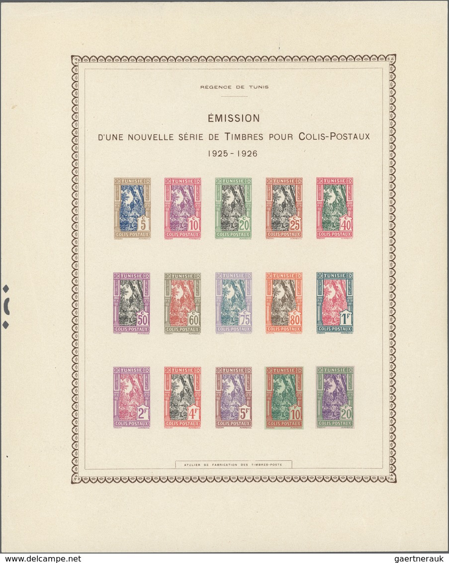 12593 Tunesien - Paketmarken: 1926, Date Palm Harvest, 5c. To 20fr., Compelte Set Of 15 Stamps, Epreuve Co - Tunesien (1956-...)