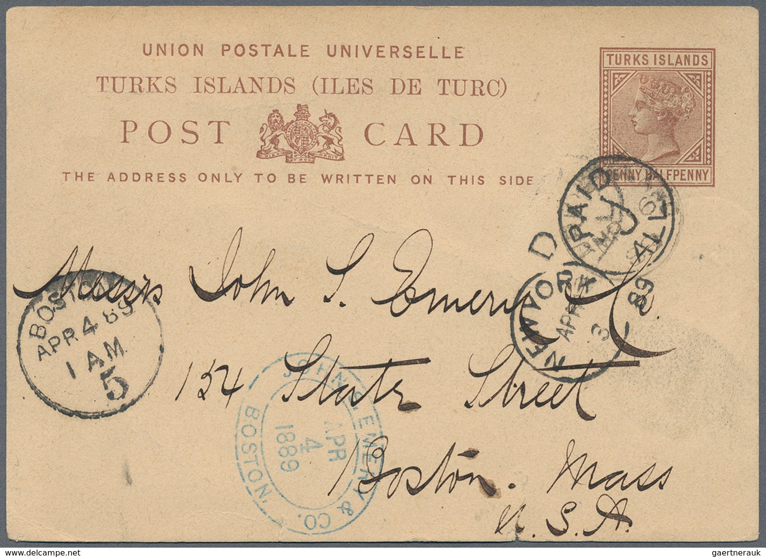12594 Turks- Und Caicos-Inseln: 1881, 1 1/2 D Red-brown QV Postal Stationery Card From TURKS ISLAND, MR.16 - Turks & Caicos