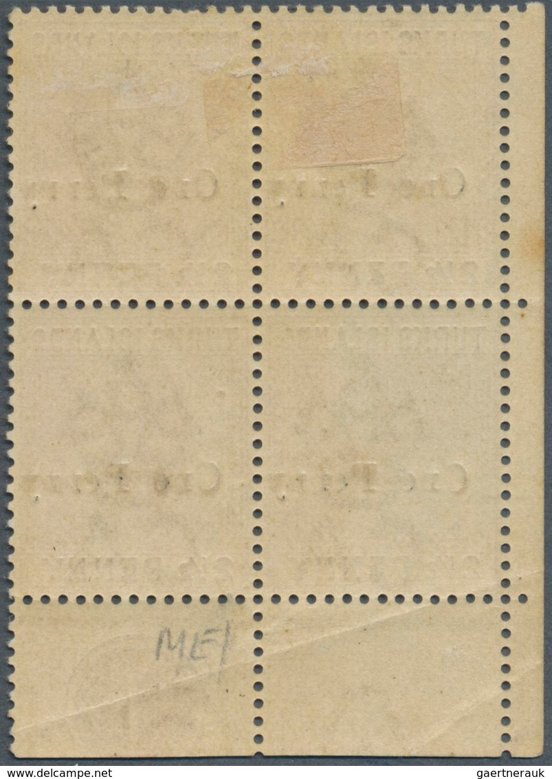 12596 Turks- Und Caicos-Inseln: 1889, TURKS ISLAND: QV 2½d. Red-brown Surch. 'One Penny' Block Of Four Fro - Turks & Caicos