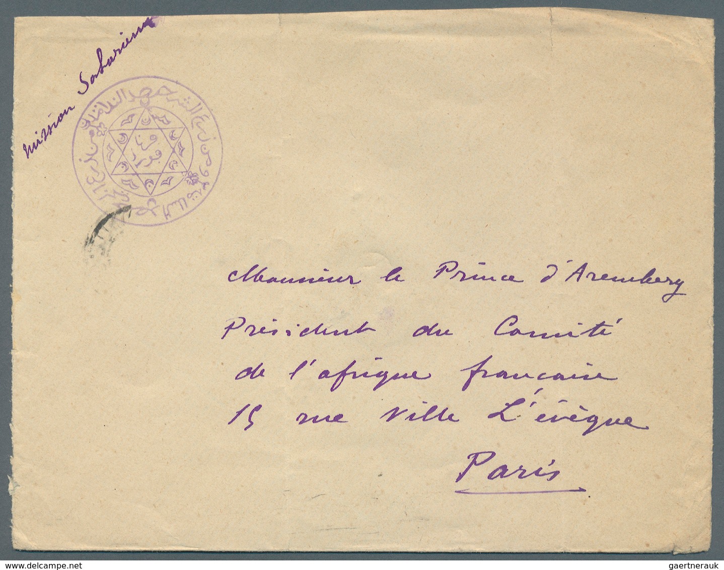 12598 Ubangi-Schari-Tschad: 1900. Stampless Envelope (two Verical Folds,faults) Endorsed 'Mission Saharien - Autres & Non Classés