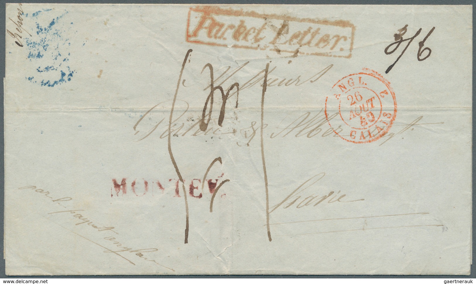 12600 Uruguay: 1840. Stamp-less Envelope Addressed To France Written From Montevideo Dated 'May 15' With H - Uruguay