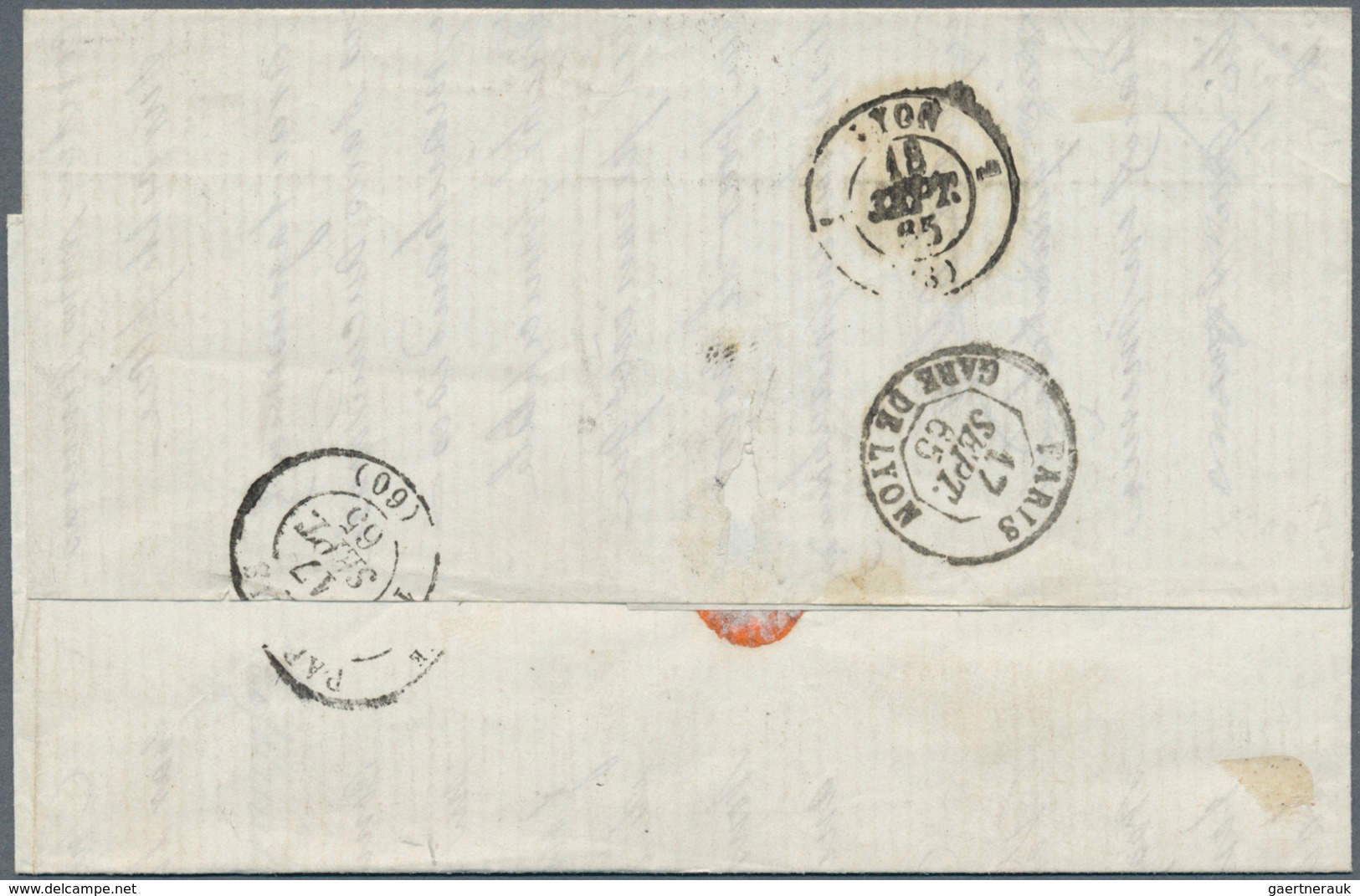 12604 Uruguay: 1865 (French Maritime Mail). Stamp-less Envelope Written From Montevideo Dated "13th Aout 6 - Uruguay