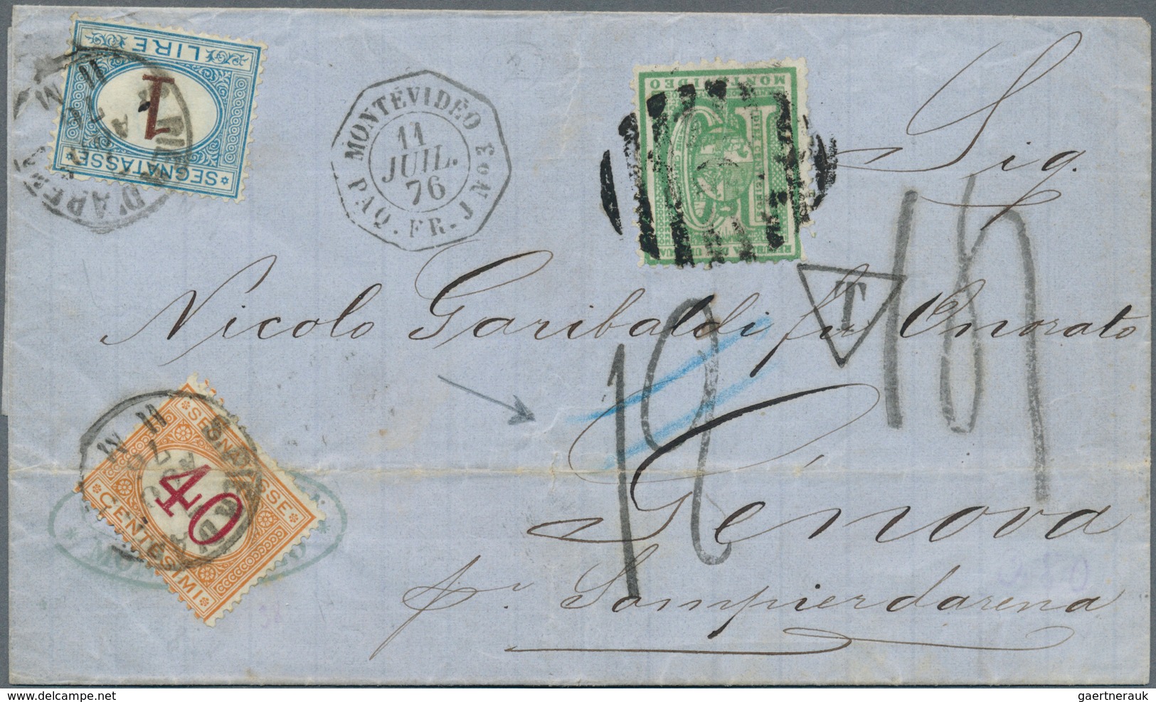 12606A Uruguay: 1876, 10c. Green, Single Franking On Insufficiently Paid Lettersheet, Oblit. By Oval Barred - Uruguay