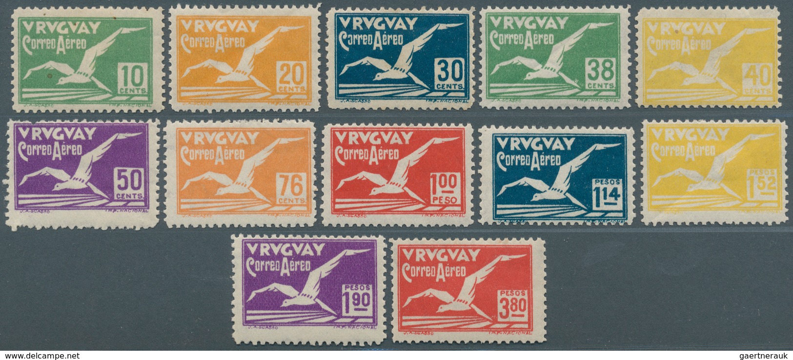 12610 Uruguay: 1928, Airmails 10 C. To 3.80 P., 12 Values Complete, Unused, Fine (Yvert 14/25). - Uruguay