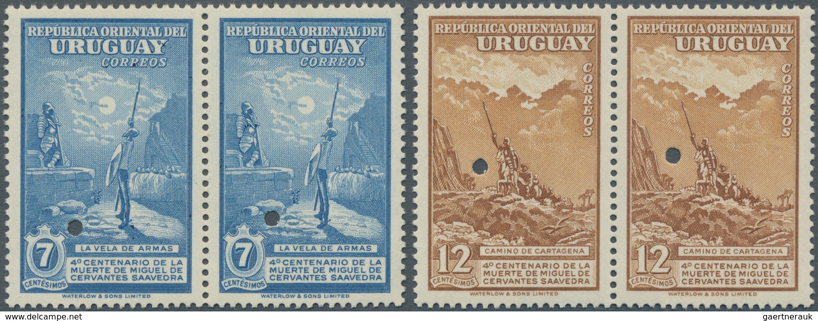 12611 Uruguay: 1947. Lot Of 2 NON-ISSUED Pairs: 7c Blue And 12c Brown. Erroneous Inscriptions: "4° Centena - Uruguay