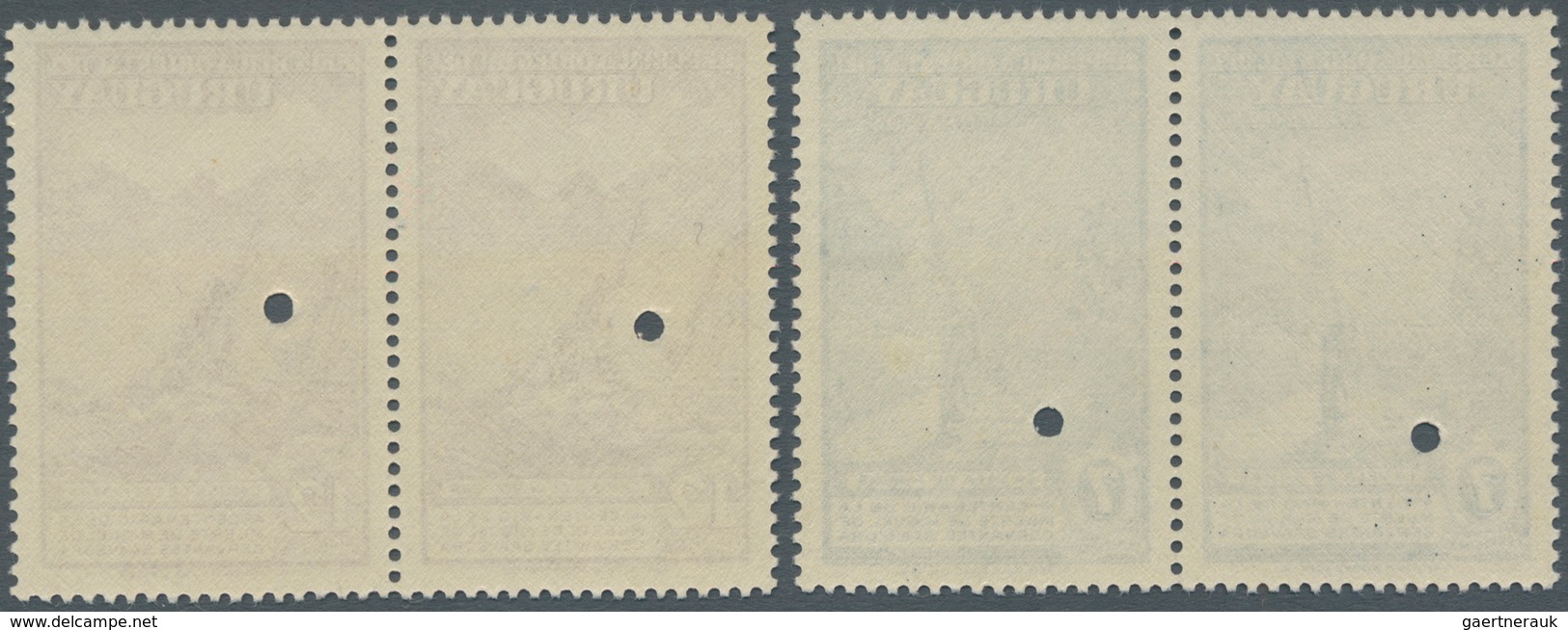 12611 Uruguay: 1947. Lot Of 2 NON-ISSUED Pairs: 7c Blue And 12c Brown. Erroneous Inscriptions: "4° Centena - Uruguay