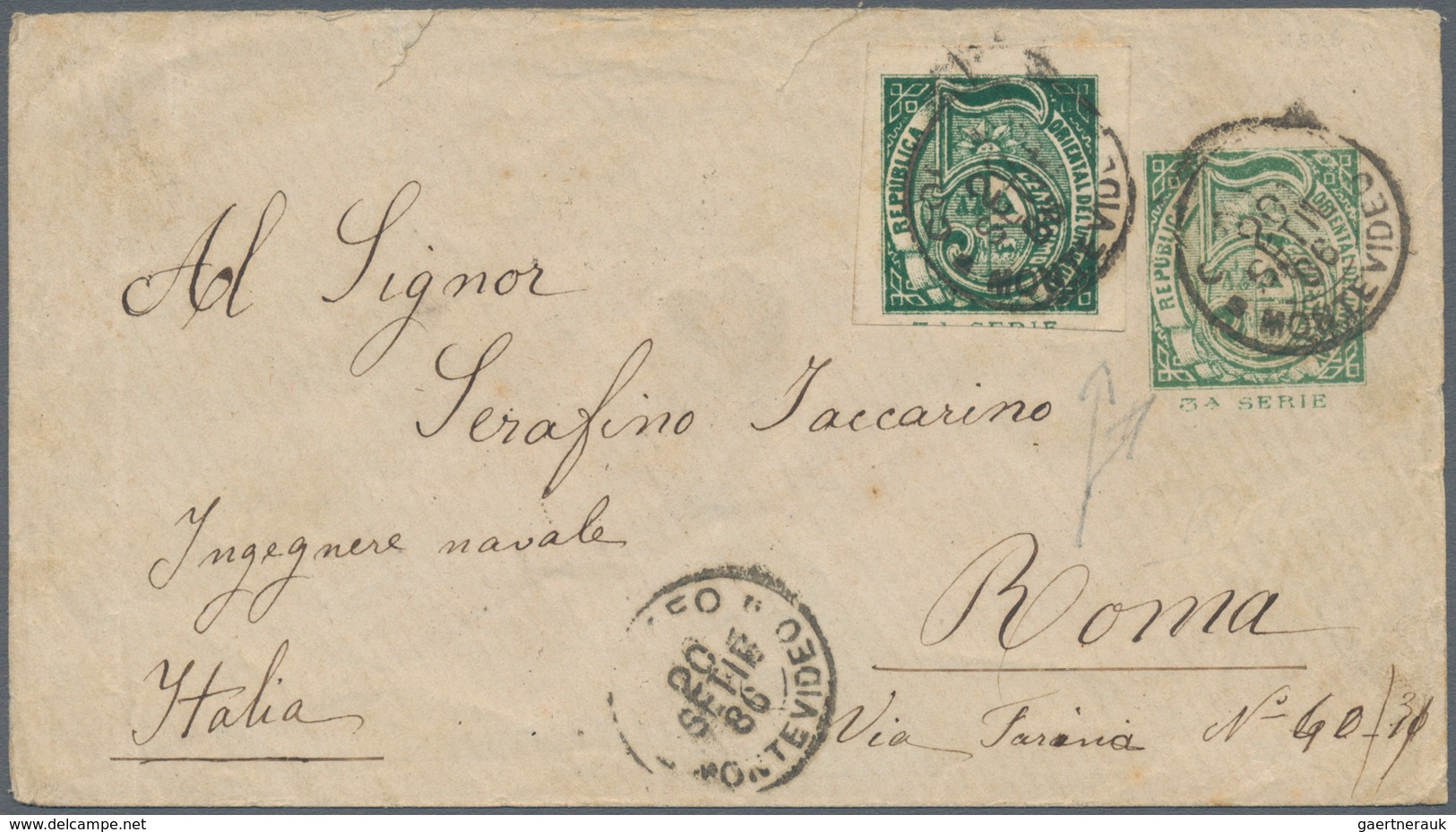 12613 Uruguay - Ganzsachen: 1886, 5 C. Stationery Envelope Uprated With Another 5 C. Stationery Cut Out Se - Uruguay