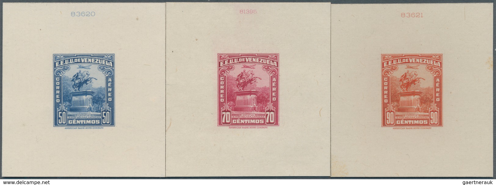 12623 Venezuela: 1942/1944. Statue of Simon Bolivar, Caracas. Set of 16 proofs on card in issued colors. E