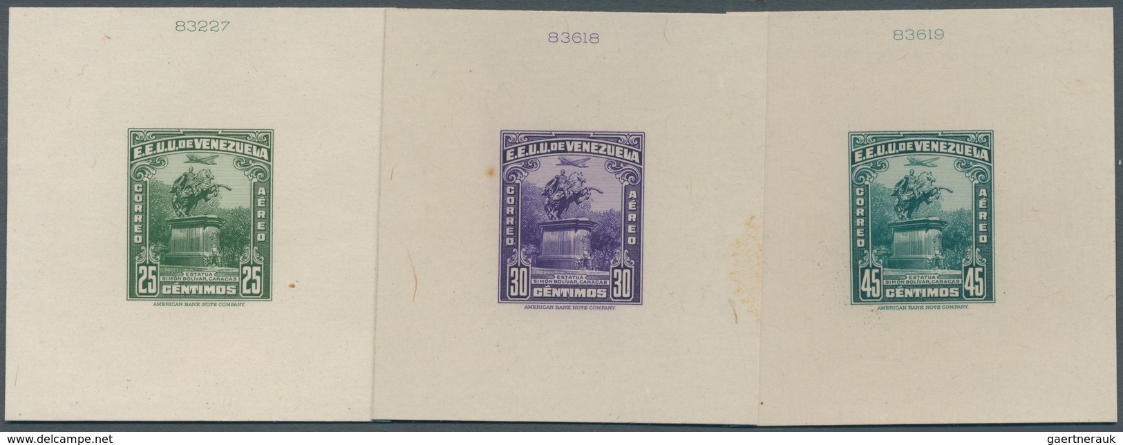 12623 Venezuela: 1942/1944. Statue of Simon Bolivar, Caracas. Set of 16 proofs on card in issued colors. E