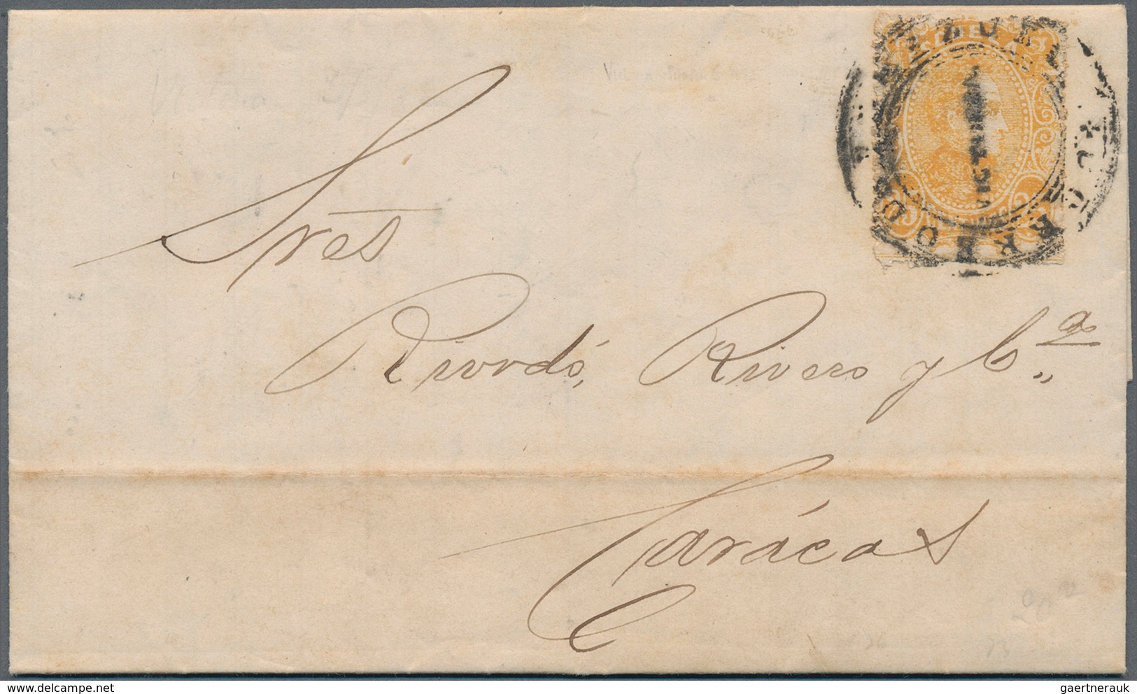 12626 Venezuela - Stempelmarken: 1882, Revenue 25 C Yellow Perforated, Used As Postal Stamp On Folded Enti - Venezuela