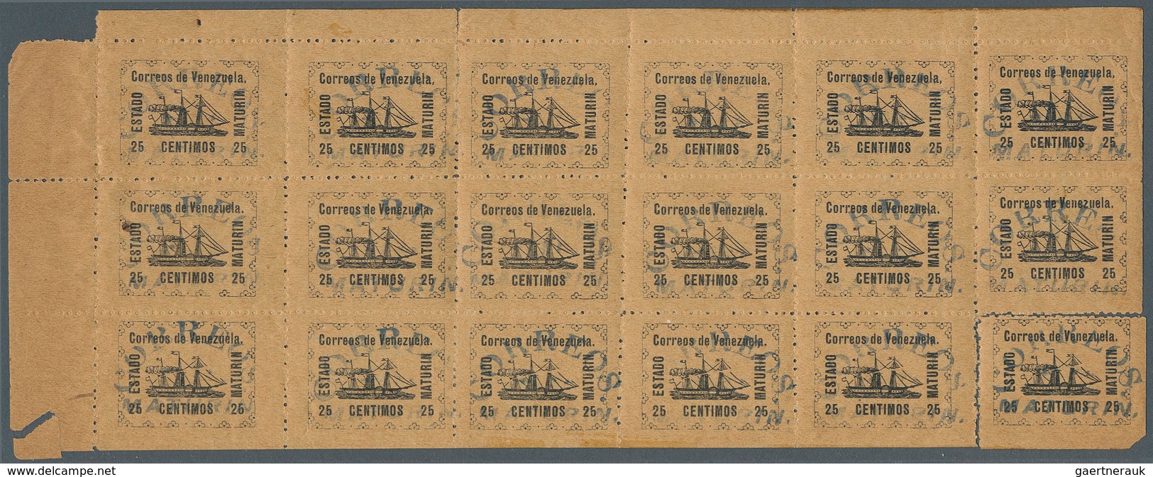 12628 Venezuela - Ausgaben Der Revolutionspartei: 1903, Maturin, Ship Issue 25 C In Complete Sheet Of 18 S - Venezuela