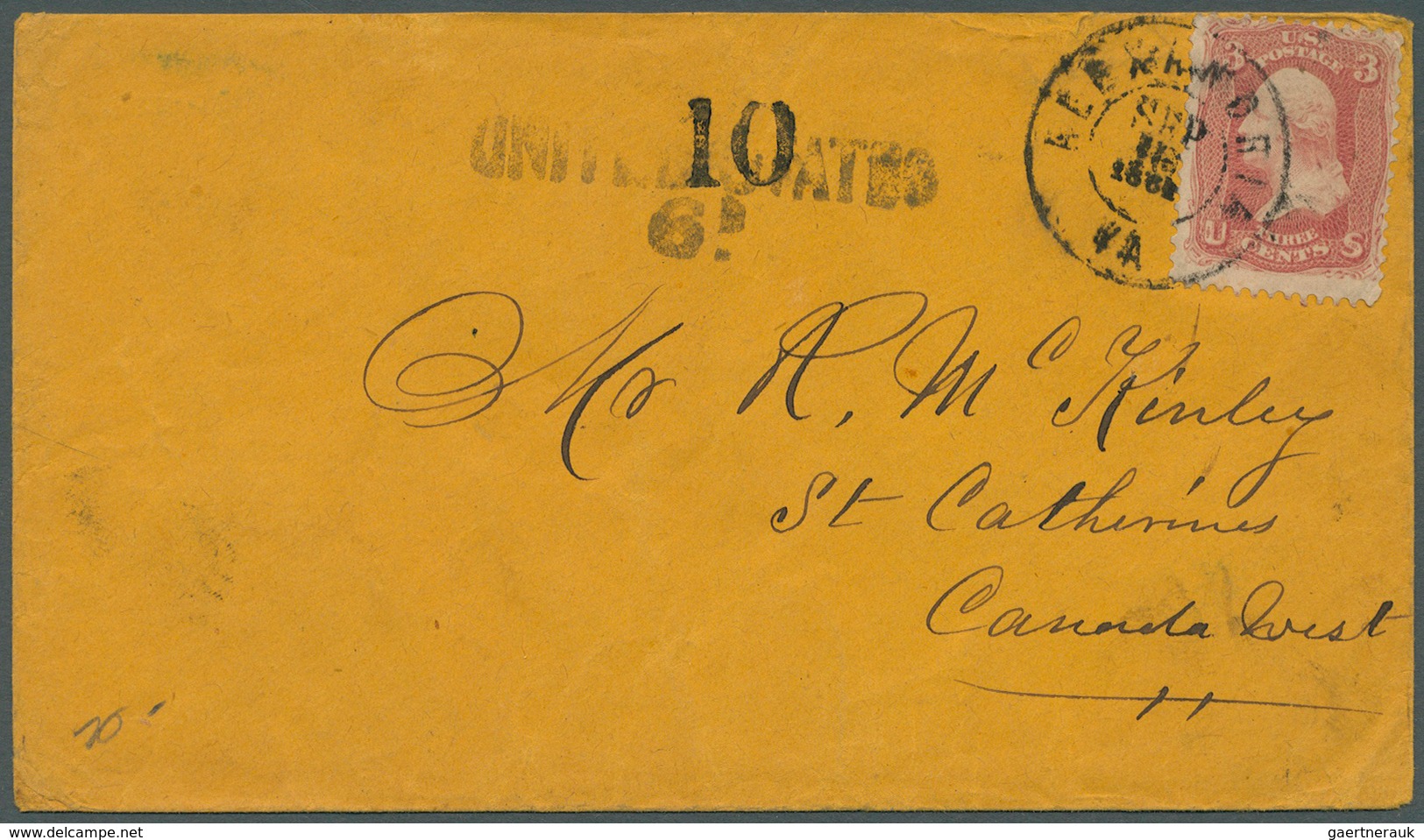 12642 Vereinigte Staaten Von Amerika: 1861 (Sep.): Cover From Alexandria To St. Catarines, Canada Franked - Sonstige & Ohne Zuordnung