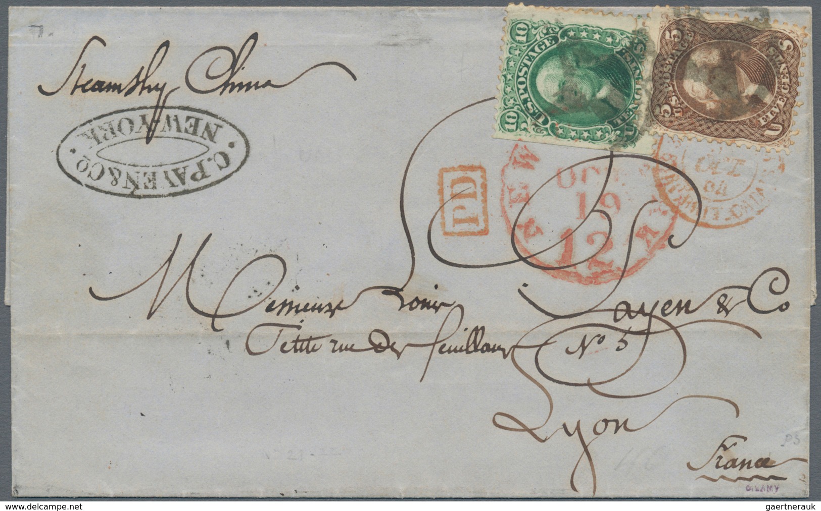 12646 Vereinigte Staaten Von Amerika: 1864, 5C. And 10C. On Beautiful Cover To France, Corc Cancel "star W - Autres & Non Classés